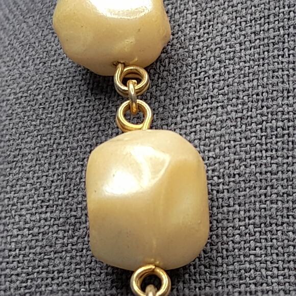 Vintage Wire Wrapped Beaded Necklace, Beige Pearled Gold Rope Beads, 36" - Picture 7 of 12